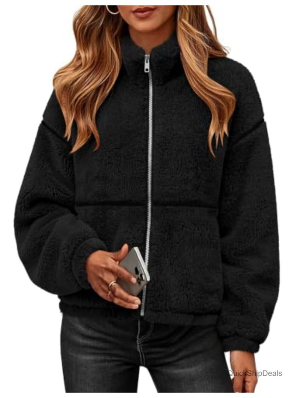 Sherpa Fleece Jacket Zip Up Oversized Winter Coat Stand Collar